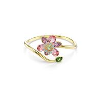 Swarovski Armreif Idyllia – Vergoldet, Blütenmotiv mit rosafarbenen & grünen Kristallen – 16,7 cm