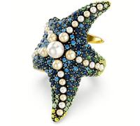 Swarovski Idyllia Cocktail-Ring mit Seesternen, goldfarben, Kristallperlen, Größe 50, mehrfarbig, Kristall, Kristall