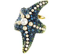 Swarovski Idyllia Cocktail-Ring mit Seesternen, goldfarben, Kristallperlen, Größe 50, mehrfarbig, Kristall, Kristall