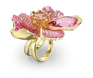 Swarovski Idyllia Cocktailring für Damen, vergoldet, Pavé-Fassung, Blume, Größe 55, Rosa, Kristall, Kristall