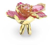 Swarovski Idyllia Cocktailring für Damen, vergoldet, Pavé-Fassung, Blume, Größe 58, Rosa, Kristall, Kristall