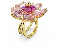 Swarovski Idyllia Damen-Cocktailring, vergoldet, Blume, Größe 64, rosafarbener Kristall, Cubic Zirkonia