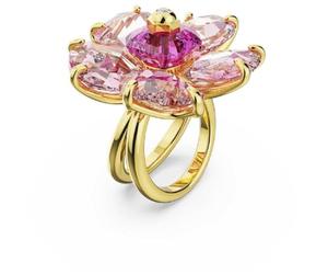 Swarovski Idyllia Damen-Cocktailring, vergoldet, Blume, Größe 64, rosafarbener Kristall, Cubic Zirkonia