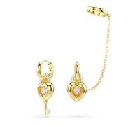 Swarovski Idyllia Drop-Ohrhänger mit Ohrspange, Verschiedene Schliffe, Herz mit Schlüssel, Rosa, Goldlegierungsschicht