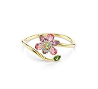 Swarovski Armreif Idyllia – 18K vergoldet, Blütenmotiv mit rosafarbenen & grünen Kristallen – L