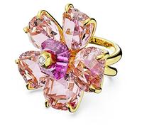 Swarovski Idyllia Kollektion Cocktailring, Rosa Blütenblatt-Schliff Kristallmotiv mit weißer Zirkonia in Goldfarbener Fassung