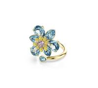 Idyllia Offener Ring, Verschiedene Schliffe, Blume, Blau, 18K Goldbeschichtet 50