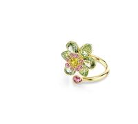 Swarovski Offener Ring Idyllia – Vergoldet, Blumenmotiv, grüne/pinke/gelbe Kristalle, Größe 55