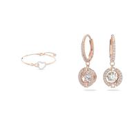 Swarovski Infinity Armreif, Unendlichzeichen und Herz, Weiss, Metallmix & Sparkling Dance Ohrringe, Rund, Weiss, Roségold-Legierungsschicht
