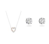 Swarovski Infinity Halskette, Herz, Weiss, Metallmix & Attract Ohrstecker, Rund, Klein, Weiss, Rhodiniert