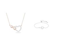 Swarovski Infinity Halskette, Unendlichzeichen und Herz, Weiss, Metallmix & Infinity Armband, Unendlichzeichen und Herz, Weiss, Rhodiniert