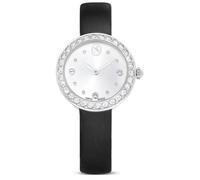 Swarovski Matrix Tennis Uhr, Schwarze, Analoge Armbanduhr mit Lederarmband, Edelstahl-Design und Klaren Kristallen, Armbandlänge: 14.5-19 cm, Armbandbreite 1 cm