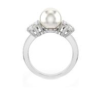 Swarovski Cocktailring Matrix – Kristallperle, Rundschliff, rhodiniert, Weiß Gr. 58