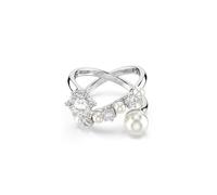 Swarovski Matrix Cocktailring, Kristallperle, Rundschliff, Weiß, Rhodiniert