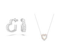 Swarovski Matrix Kreolen, Rhodinierte Ohrringe mit Herz-Motiv und Strahlenden Swarovski Kristallen & Infinity Halskette, Herz, Weiss, Metallmix
