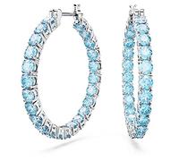 Swarovski Matrix Kreolen, Rhodinierte Ohrringe mit Strahlenden Blauen Swarovski Kristallen