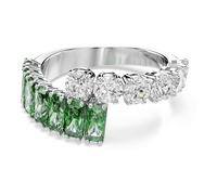 Swarovski Damenring Matrix Rhodiniert, klare & grüne Zirkonia, Rund-/Baguette-Schliff Größe 52