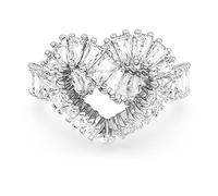 Swarovski Matrix Ring, Rhodinierter Damenschmuck im Herz-Design mit Strahlenden Swarovski Kristallen