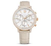 Swarovski Matrix Tennis Chrono Uhr, Schweizer Produktion, Lederarmband, Beige, Roségoldfarbenes Finish