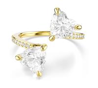 Swarovski Mesmera Offener Ring, Weißer, Vergoldeter Ring mit Zwei Zirkonia im Herzschliff und Elegantem Pavé-Band, Größe: 55