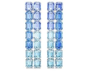 Swarovski Millenia Lange Ohrclips, rhodiniert, achteckiger Schnitt, Farbverlauf, Blau, 7,2 cm x 1,7 cm, Kristall, Kristalle