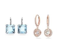 Swarovski Millenia Ohrringe, Blaue, Rhodinierte Damenohrringe mit Strahlenden Swarovski Kristallen & Sparkling Dance Ohrringe, Rund, Weiss, Roségold-Legierungsschicht