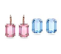 Swarovski Millenia Ohrstecker, Rosé Vergoldete Ohrringe mit Strahlendem Rosafarbenen Swarovski Kristall & Millenia Ohrstecker, Rhodinierte Ohrringe mit Strahlendem Blauem Swarovski Kristall