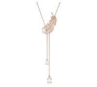 Swarovski Nice Y-Anhänger, Rosé Vergoldete Damenhalskette mit Feder-Motiv und Strahlenden Swarovski Kristallen