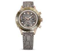 Swarovski Octea Chrono Uhr, Graue Damenuhr mit Lederarmband und Strahlenden Swarovski Kristallen