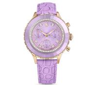 Swarovski Octea Chrono Uhr, Swiss Made, Lederarmband, lila, roségoldfarbenes Finish