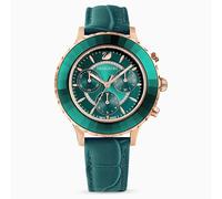 Swarovski Octea Lux Chrono Uhr, Lederarmband, Grün, Rose-Gold Tone PVD 5452498 Einheitsgröße