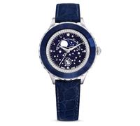 Swarovski Octea Moon Uhr, Swiss Made, Mond, Lederarmband, Blau, Edelstahl