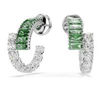 Swarovski Matrix Kreolen, Rhodinierte Ohrringe mit Klarem und Grünem Swarovski Zirkonia im Rund- und Baguette-Schliff, Größe: 2.3 x 1 cm