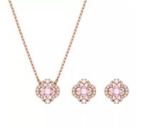 Swarovski Ohrring und Ketten Set »Glücksklee, Sparkling Dance Clover, rosa, Rosé vergoldet, 5516488« (Set, 3-tlg), mit ® Kristallen