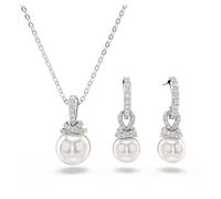 Swarovski Originally Set, Weißes und Rhodiniertes Set aus Halskette und Ohrringen mit Strahlenden Kristallperlen und Zirkonia in Pavé, Länge Kette: 38-43 cm, Größe Ohrringe: 2.5 x 0.8 cm