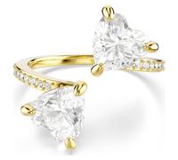 Swarovski Mesmera Offener Ring, Weißer, Vergoldeter Ring mit Zwei Zirkonia im Herzschliff und Elegantem Pavé-Band, Größe: 55