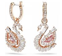 Paar Creolen SWAROVSKI "Schmuck Geschenk Schwan Ohrringe", roségoldfarben, metallfarben, kristallweiß, pink, kristallweiß, pink, Ohrringe, Damen, Metall, Swarovski Kristall, Swarovski Zirkonia (s.) -