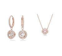 Swarovski Sparkling Dance Ohrringe, Rund, Weiss, Roségold-Legierungsschicht & Sparkling Dance Halskette, Glücksklee, Rosa, Roségold-Legierungsschicht