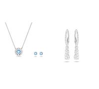 Swarovski Sparkling Dance Set, Rund, Blau, Rhodiniert & Attract Trilogy Ohrringe, Weiss, Rhodiniert