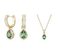 Swarovski Stilla Hngeohrringe und Halskette, Grne und Vergoldete Damen-Schmuckset mit Strahlenden Swarovski Kristallen und Zirkonia fr Hochzeit und Geburtstag
