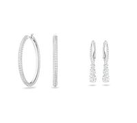 Swarovski Stone Kreolen, Weiss, Rhodiniert & Attract Trilogy Ohrringe, Weiss, Rhodiniert