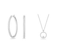 Swarovski Stone Kreolen, Weiss, Rhodiniert & Creativity Anhänger, Rund, Weiss, Rhodiniert