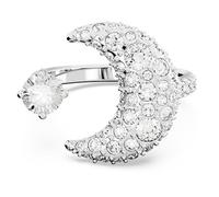 Swarovski Sublima Offener Ring, Weißer und Rhodinierter Damenring mit Mond-Motiv und Edlen Swarovski Kristallen