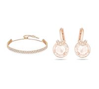 Swarovski Subtle Armband, Weiss, Roségold-Legierungsschicht & Bella V Drop-Ohrhänger, Rundschliff, Goldfarben, Roségold-Legierungsschicht