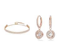 Swarovski Subtle Armband, Weiss, Roségold-Legierungsschicht & Sparkling Dance Ohrringe, Rund, Weiss, Roségold-Legierungsschicht