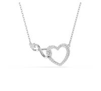 Swarovski Swa Infinity Halskette, Weiße, Rhodinierte Kette mit Herz-Anhänger, Unendlichkeitszeichen-Anhänger und Strahlenden Kristallen