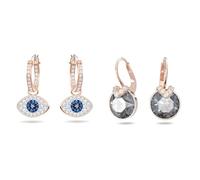 Swarovski Symbolic Ohrringe, Böser Blick, Blau, Roségold-Legierungsschicht & Bella V Drop-Ohrhänger, Rundschliff, Grau, Roségold-Legierungsschicht