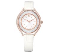 Crystalline aura Uhr, Schweizer Produktion, Lederarmband, Weiß, Roségoldfarbenes Finish OS
