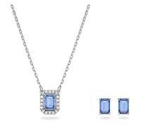 Swarovski Una Set, Blaue und Rhodinierte Halskette und Ohrringe mit Strahlenden Swarovski Kristallen