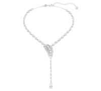Swarovski Vienna Y-Halskette, gemischter Schnitt, Feder, weiß, rhodiniert